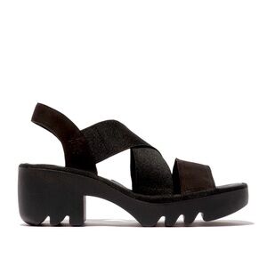 Fly London Black Crossover Leather Platform Goth Alternative Sandals 38 (8)